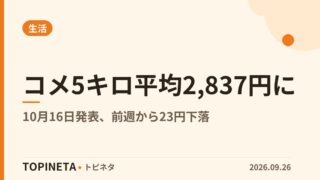 コメ5キロ平均2,837円に｜10月16日発表、前週から23円下落