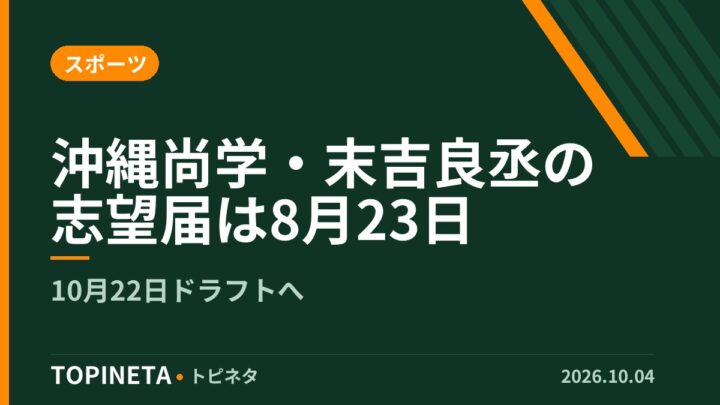 沖縄尚学・末吉良丞の志望届は8月23日｜10月22日ドラフトへ