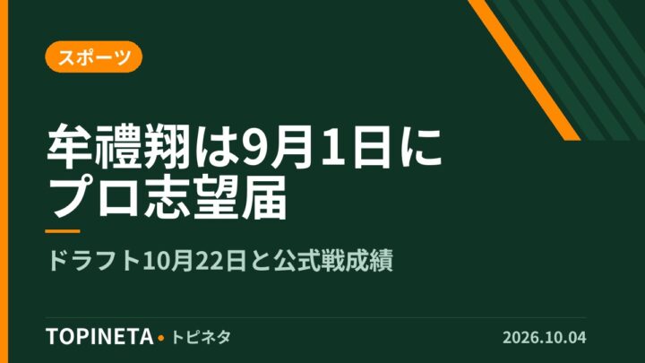 牟禮翔は9月1日にプロ志望届｜ドラフト10月22日と公式戦成績